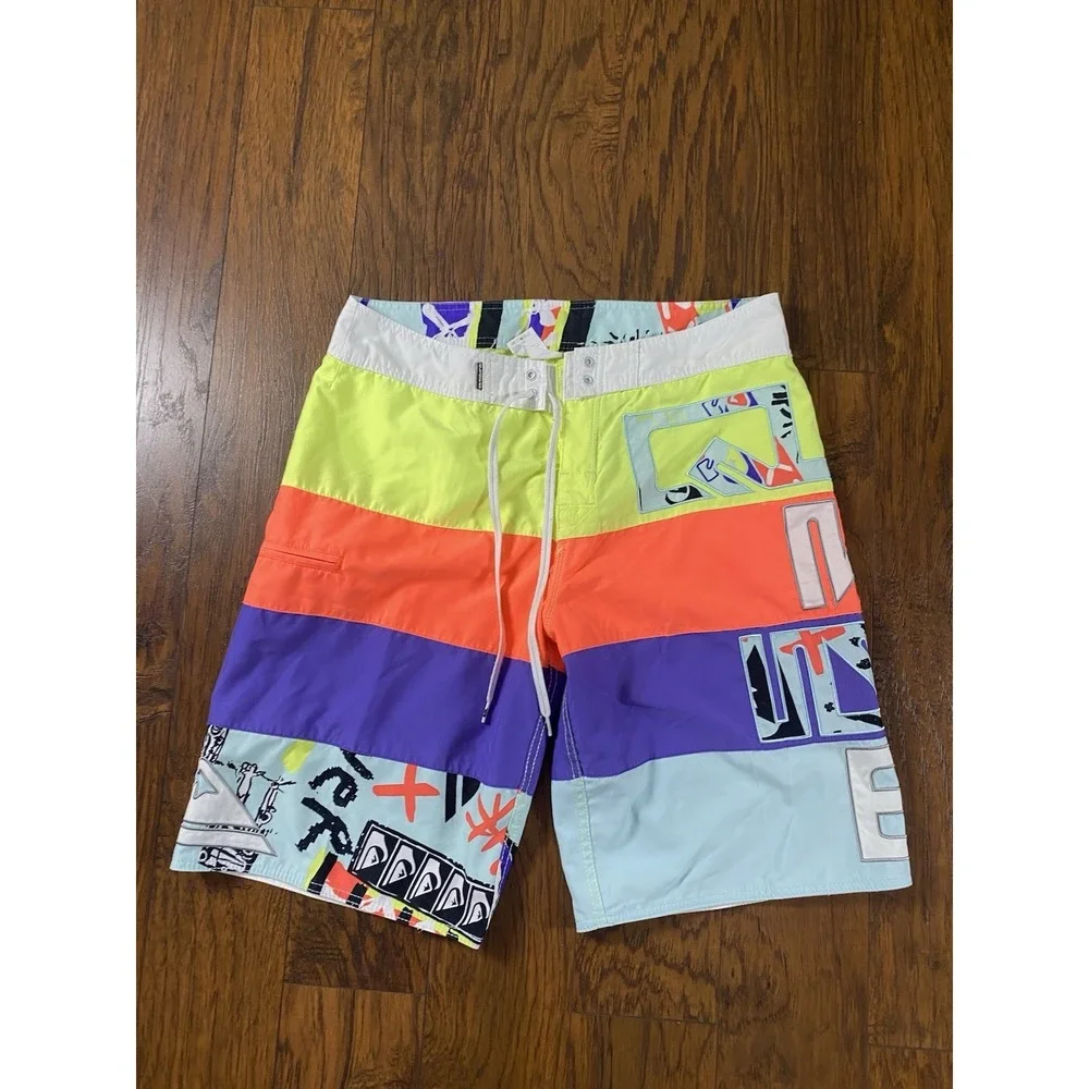 Quiksilver Mens Board Shorts Multi Colorblock Graphic Surf Trunks 34 B101834
